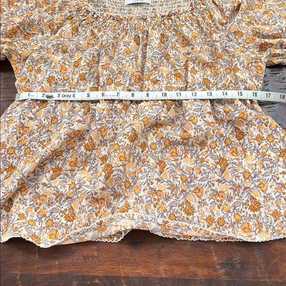 OLD NAVY Peasant Smocked Puff-Sleeve Peplum Blouse Multi Ditsy Orange/Cream L